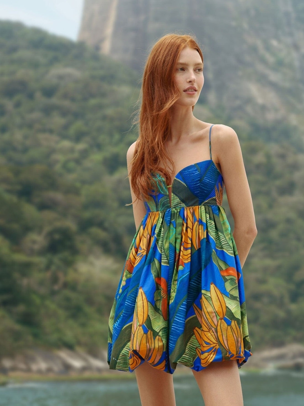 FARM Rio Banana Grapes Blue Sleeveless Mini Dress